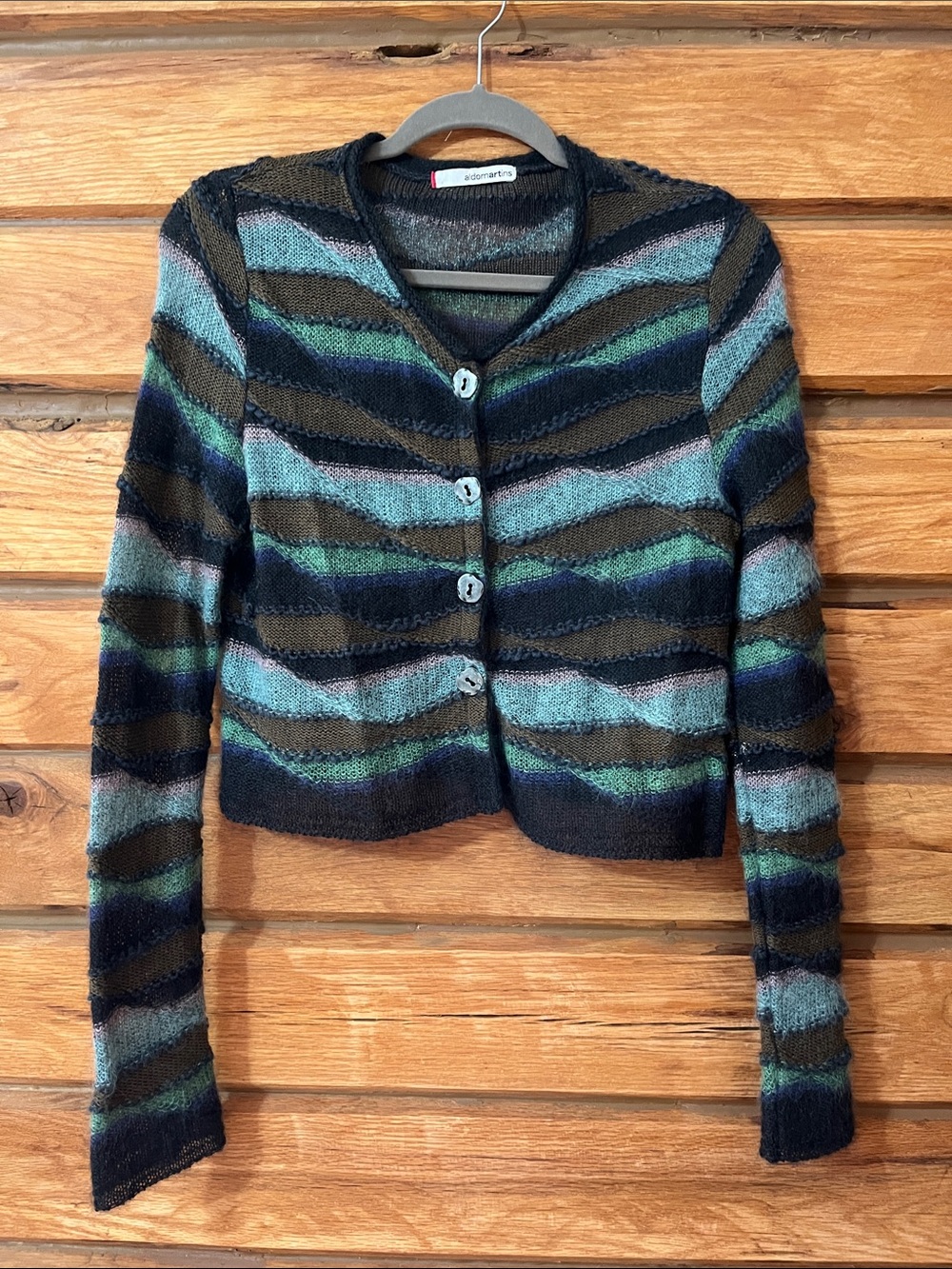 Aldo Martins Vintage Striped Button-Up Cropped Cardigan - Blue/Green/Black
